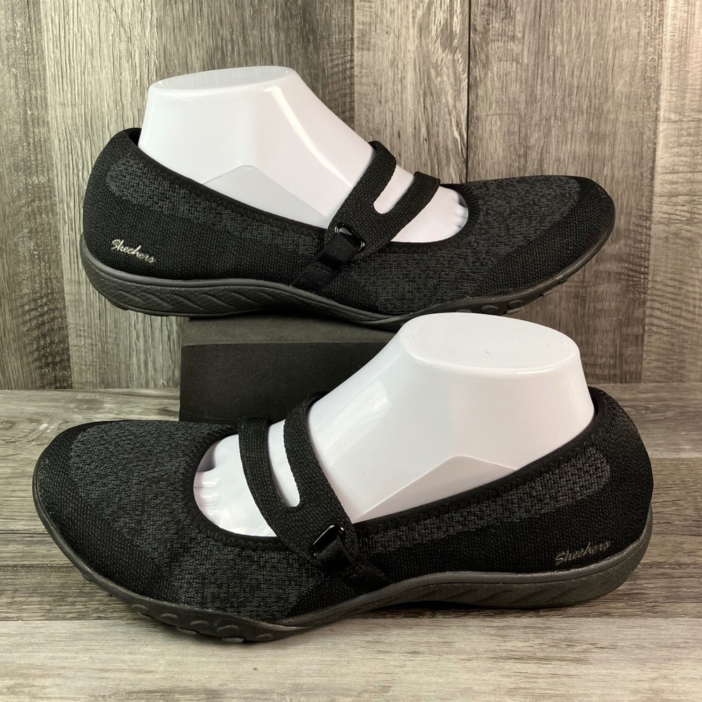 Skechers Relaxed Fit Mary Jane Flats Black Knit Memory Foam 23005 Womens 10